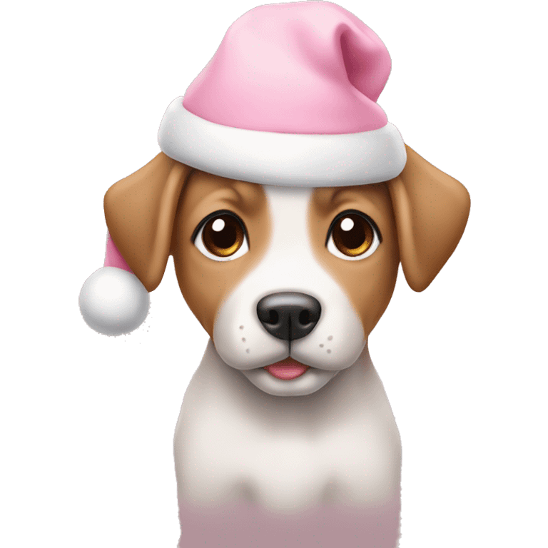 cute puppy wearing light pink christmas hat emoji