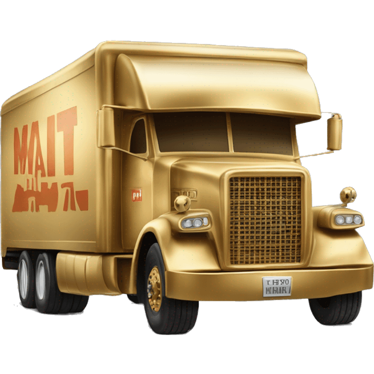 Side view of 1976 very very long 40 foot long mail delivery truck shaped like Princess Leia in gold outfit shaped truck emoji