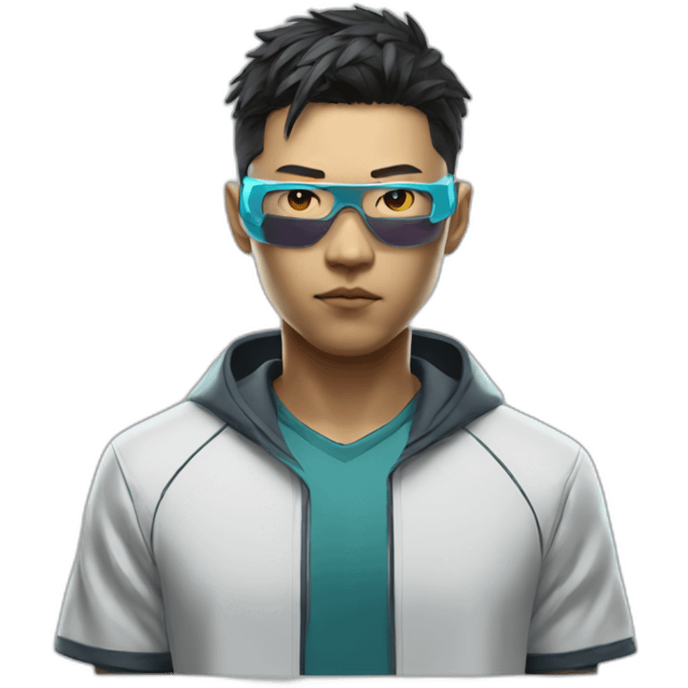 augmented cyberpunk asian dude in tennis uniform emoji