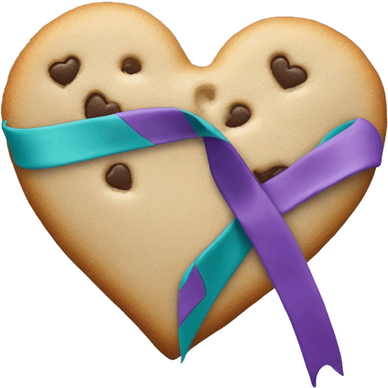 Cookie heart with purple teal awareness ribbon loop emoji