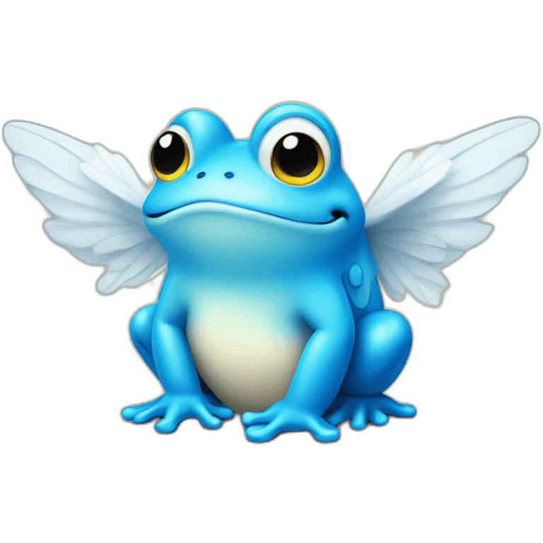 cute round ball shaped blue frog with white angel wings emoji