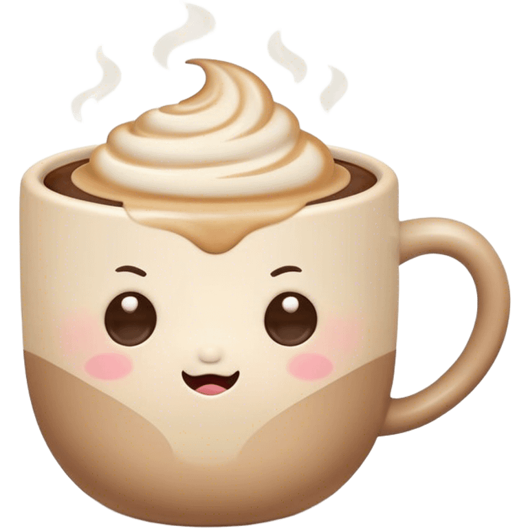 Cute Kawaii Coffee Cup, cozy and warm, a tiny swirl of steam shaped like a heart, round chubby face with a sleepy but content expression, soft pastel brown and cream colors, perfect morning vibes! emoji