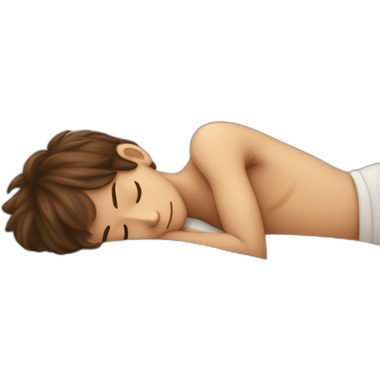 a 12-year-old boy with brown hair sleeps with his head on a pillow emoji