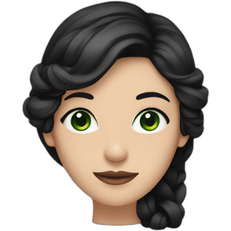 Woman with green eyes and black hair wearing a black dress emoji