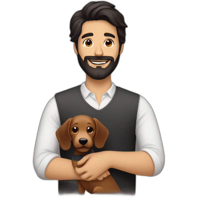 dark haired man with beard petting a daschshund emoji