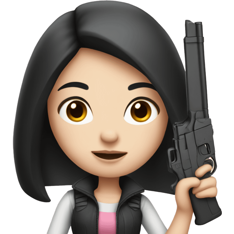 girl with black hair and pale skin holding a pink gun emoji