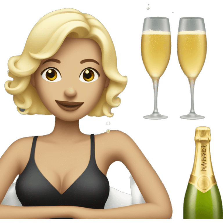 Woman with blond hair drinking champagne emoji