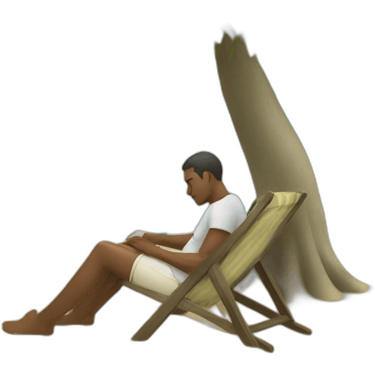 a man sitting in beach under the tree emoji