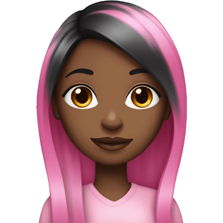 black girl with long straight black hair and pink highlights and long eyelashes emoji