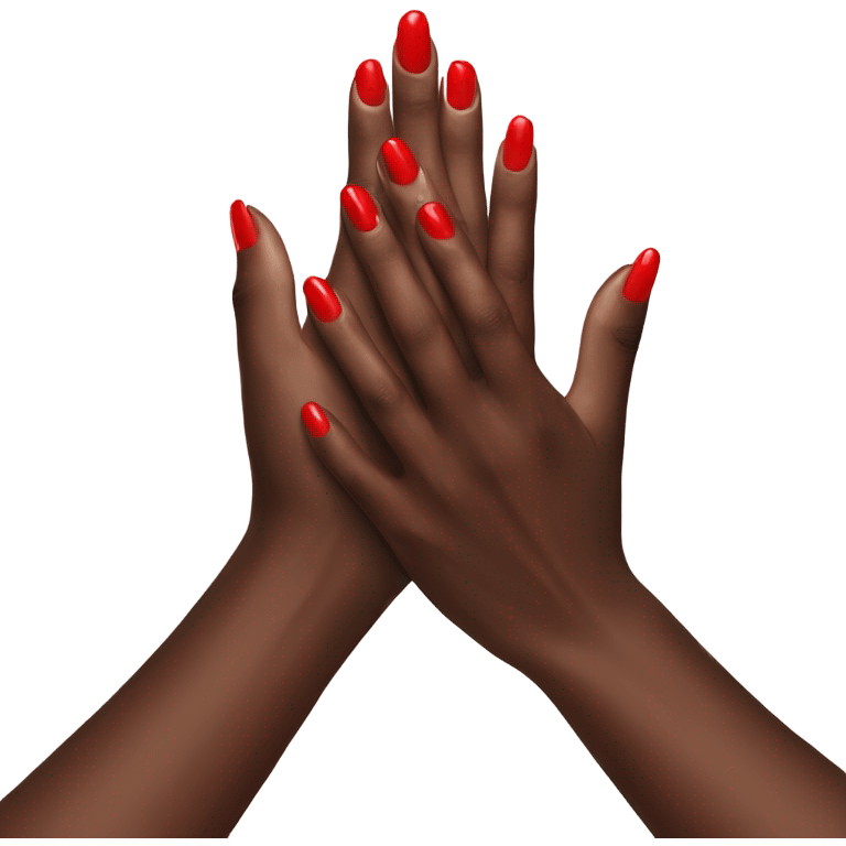 Full one hand manicure hand from profile red nails  emoji