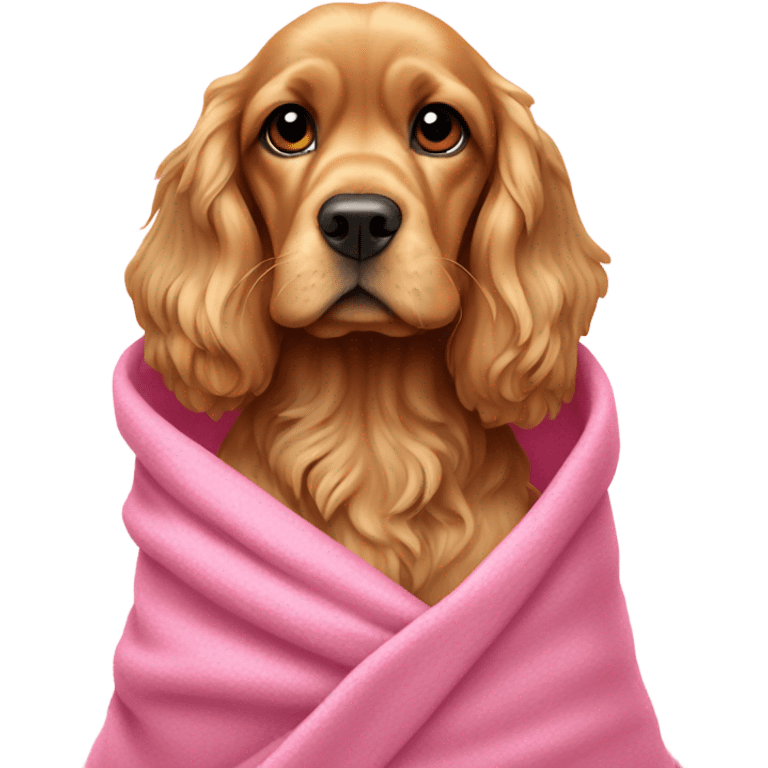 golden Cocker spaniel in a pink blanket emoji