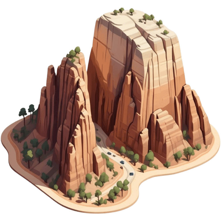 isometric exterior view of angels' landing rock formation, zion national park emoji