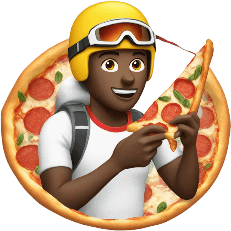 Skier eating pizza emoji