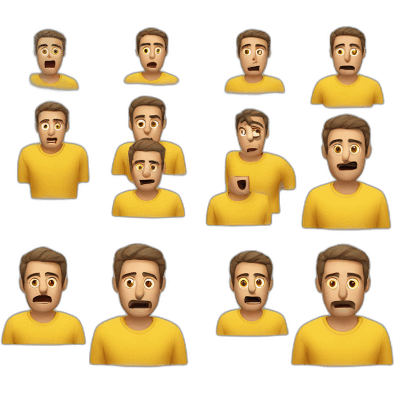 Armenian men in yellow sweatshirt shocked looking at kamera emoji