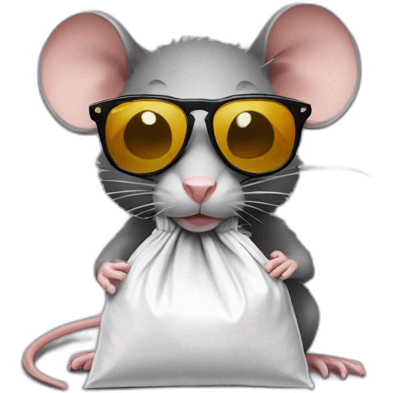 Rat wearing sunglasses with a plastic bag of sugar emoji