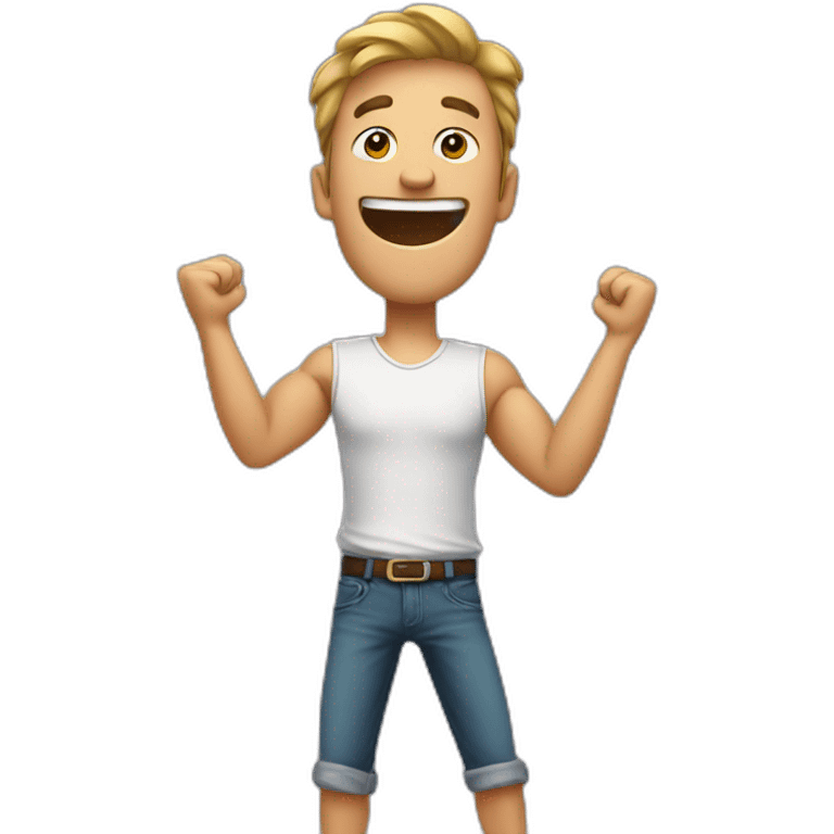 excited man with arms raised above head emoji