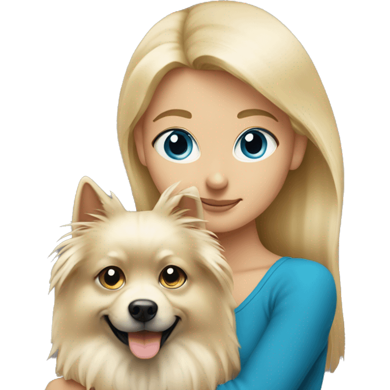 Blonde girl blue eyes holding spitz  emoji