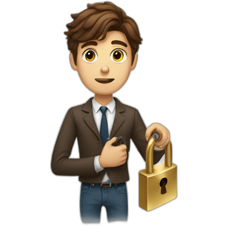 Classy young man brown-haired struggling to get a key into a lock emoji