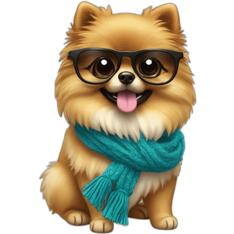 Pomerania con gafas de sol y bufanda emoji