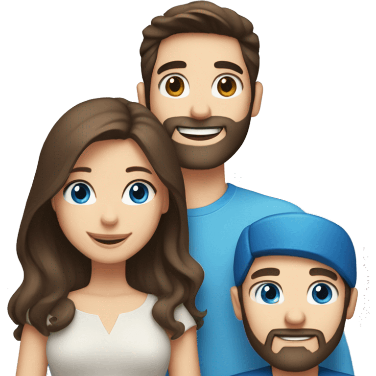 Happy couple : girl brown hair and blue eyes, boy dark brown hair and blue eyes with beard emoji