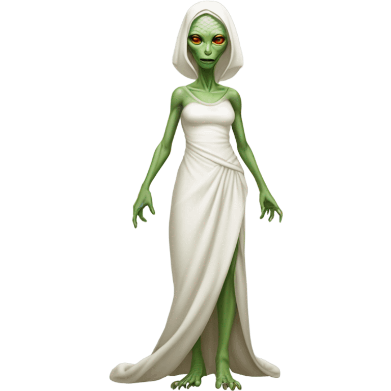 a reptilian alien woman full body, in white dress emoji