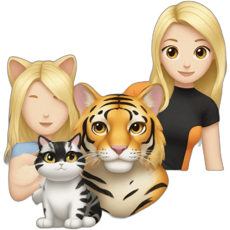 Blond white girl with black cat and tiger cat emoji