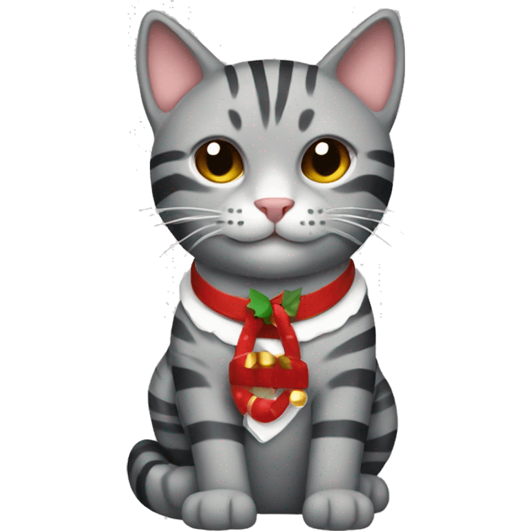 gray striped cat with christmas collar emoji