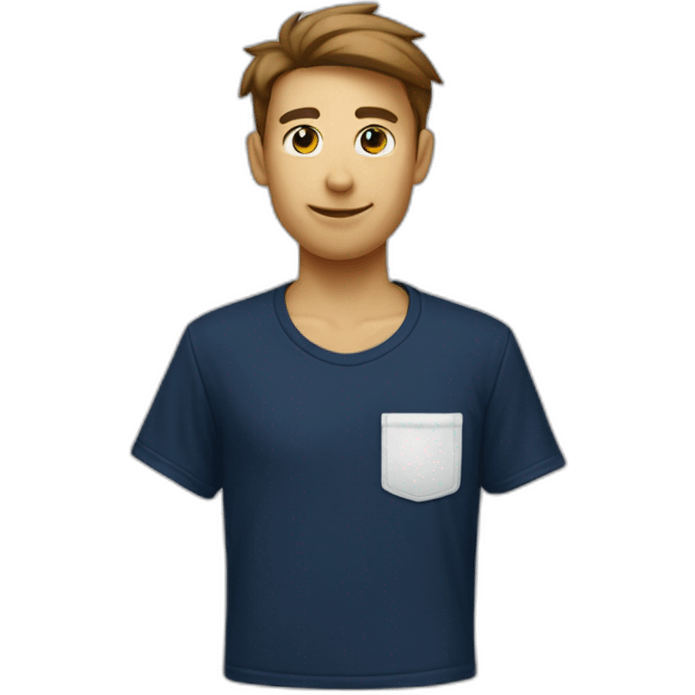 white tshirt with navy letter r on breast pocket emoji