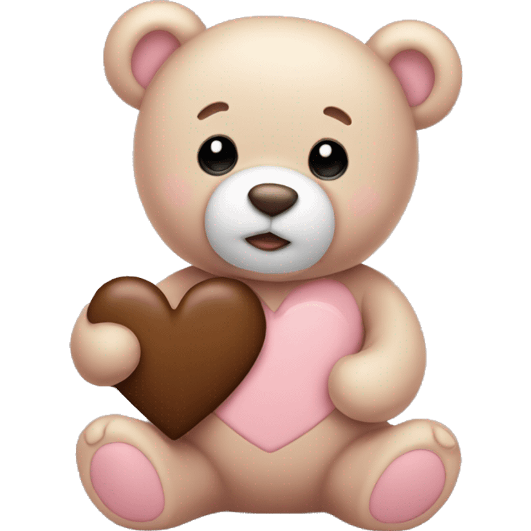 Light pink teddy bear holding brown heart emoji