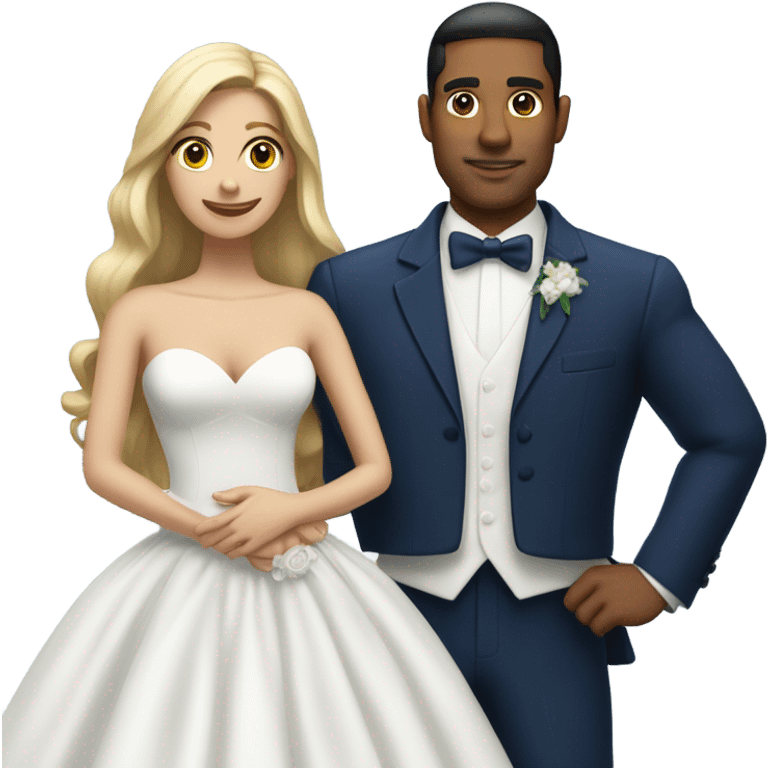 Puerto rican beard short hair with blue hat and navy blue suit getting Married with blond long hair girl with white  wedding dress  emoji