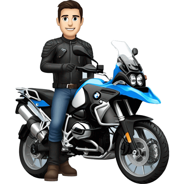 motorcycle bmw gs 1250 black and male rider on bike dark hair blue eyes emoji