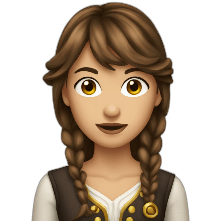 beautiful woman long brown hair with bangs, golden eyes tan skin pirate emoji