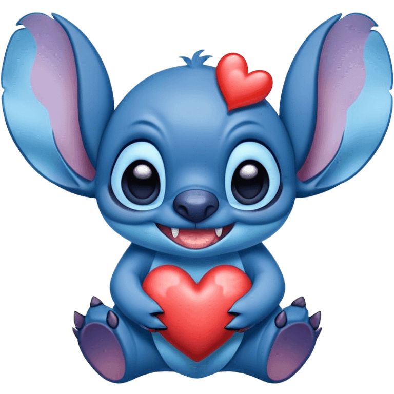 Stich con un corazón diciendo hola bombón emoji