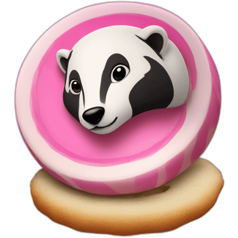 A badger with a white cookie with pink Swirl emoji