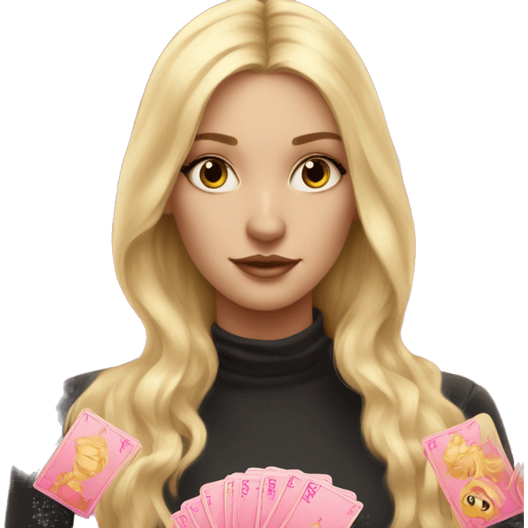 Blonde girl with pink pink tarot gold cards emoji