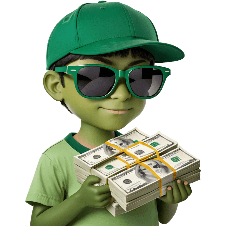 A boy holding a bunch of cash emoji