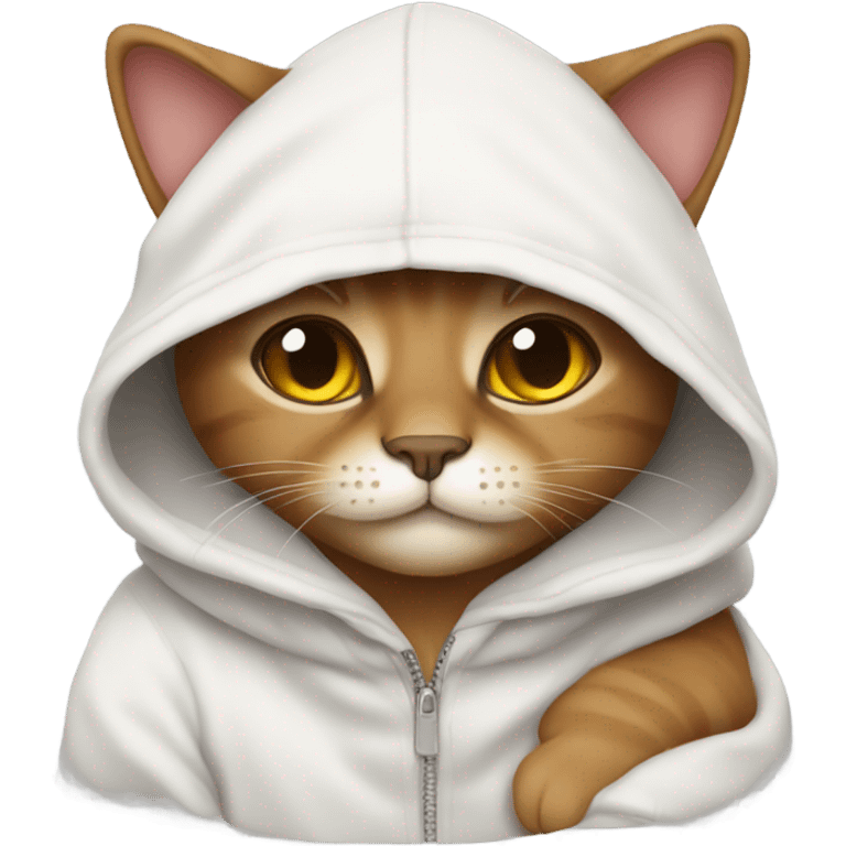 Brown cat wearing a white hoodie  emoji