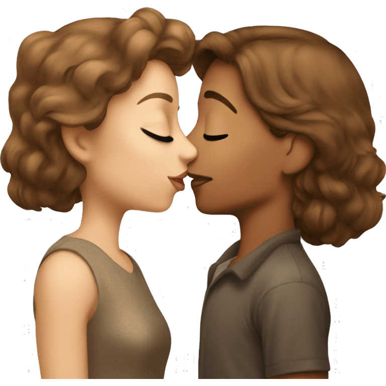 Brown-haired girl kisses a beige stud emoji