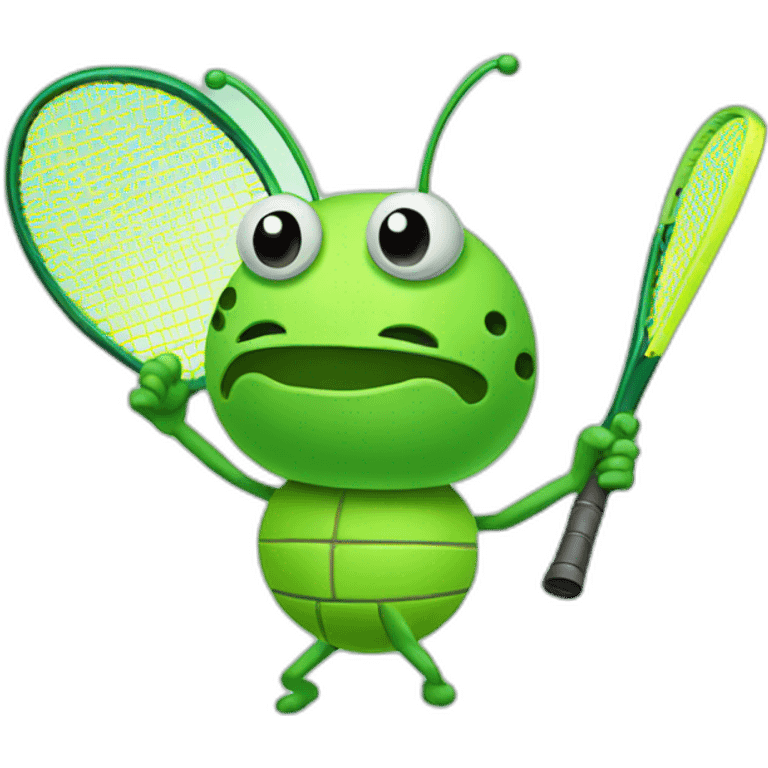 Green cute bug playing tennis emoji