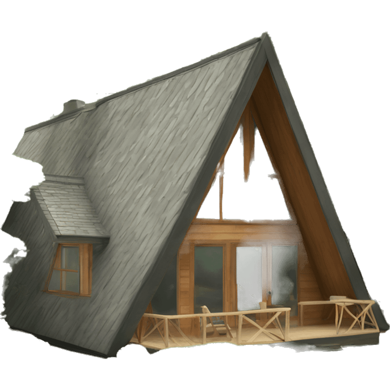 modern a-frame cabin with green bushes out frint emoji