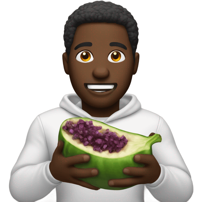 black man eating eggplant looking to me emoji