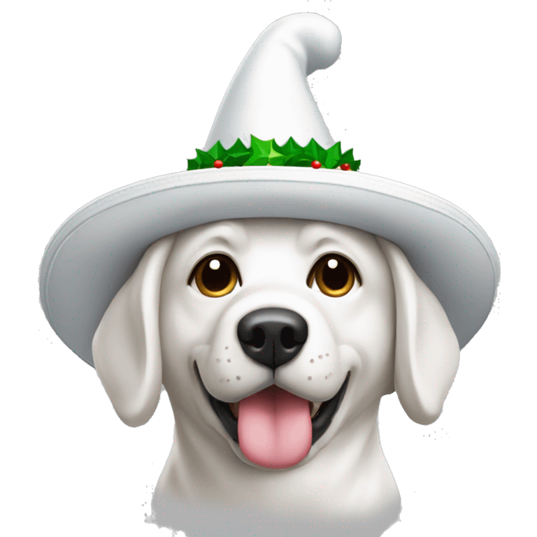 Perro blanco gordo con sombrero de navidad emoji