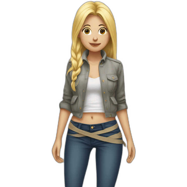 Blonde girl jacket off and tied around waist emoji