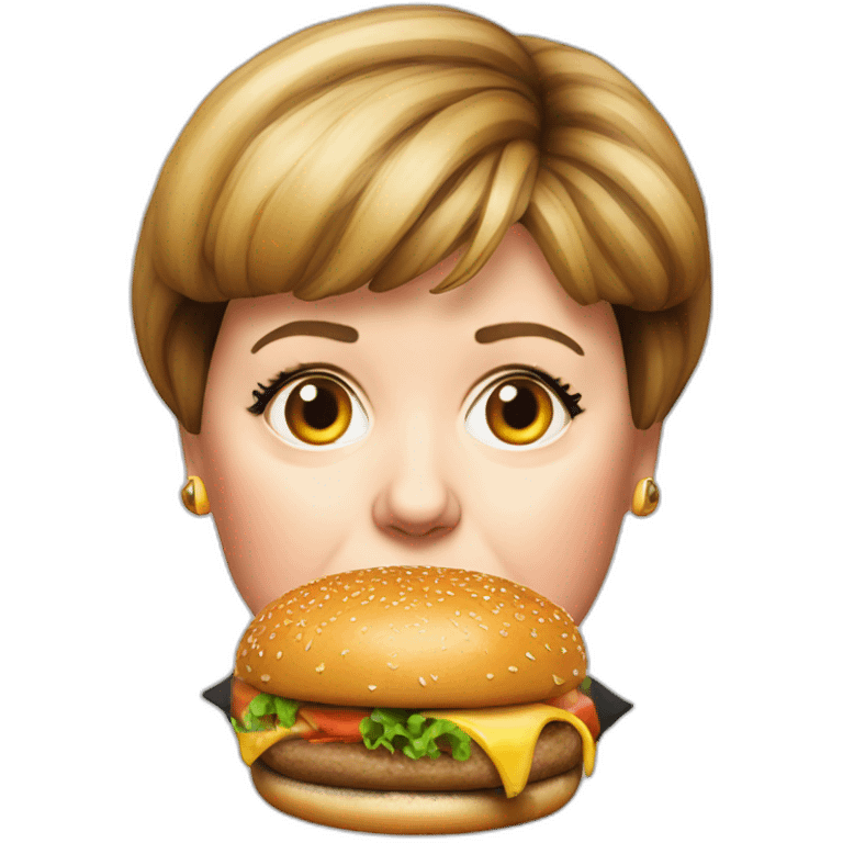 Hyperrealist angela merkel eat burger emoji