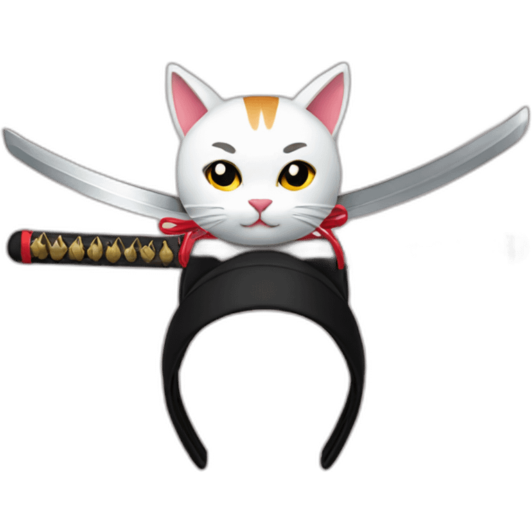 Samurai cat katana headband emoji