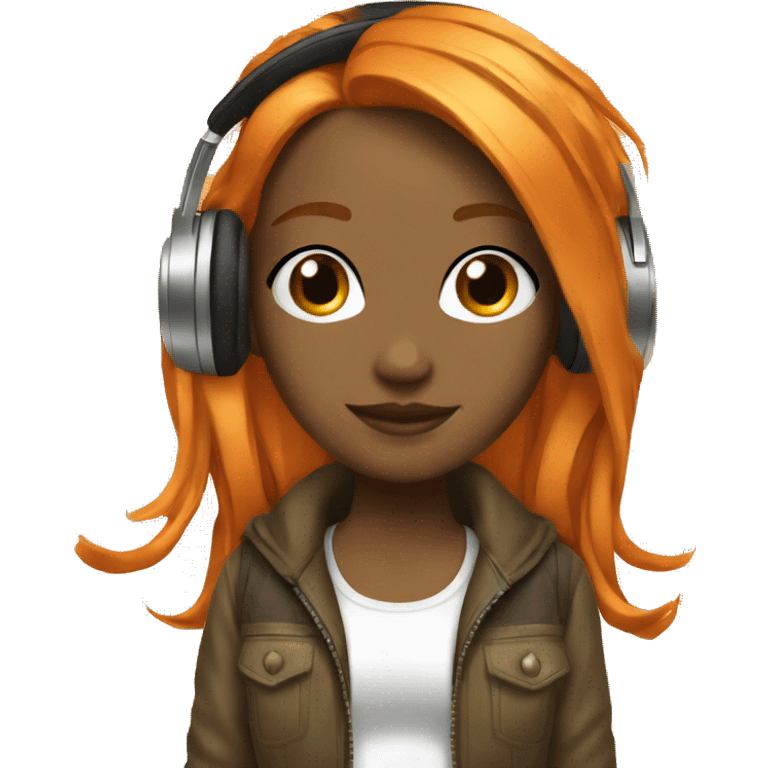 Girl Dj long Orange hair headset emoji