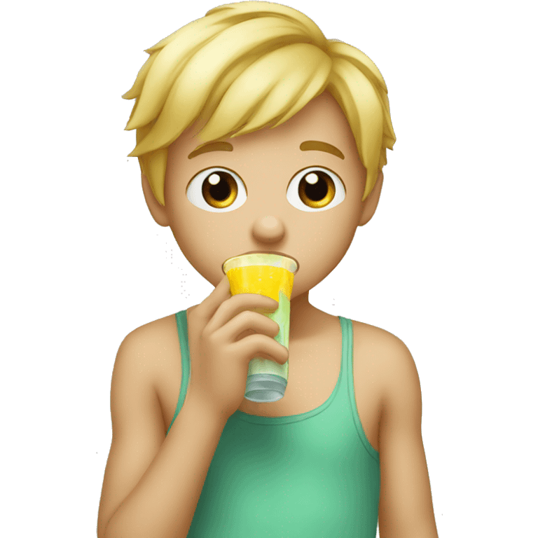 A blonde boy sucking juice emoji