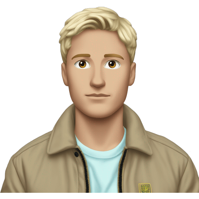 white guy with blonde highlights and brown hair who is fashionable wears stone island jacket and listens to vaporwave emoji