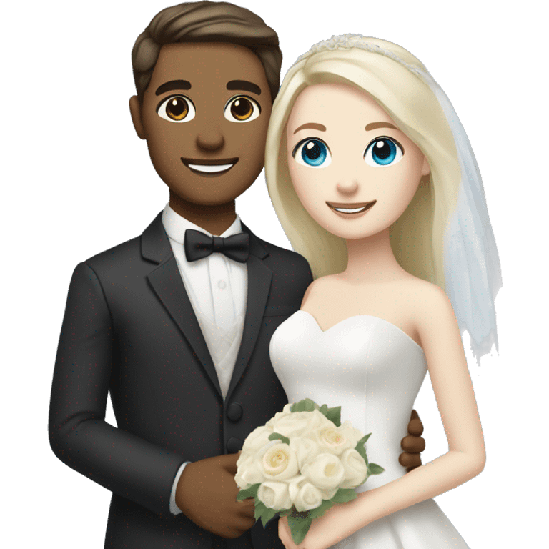 Wedding couple, groom white skin with dark brown hair and brown eyes, bright with white skin blonde hair and blue eyes emoji