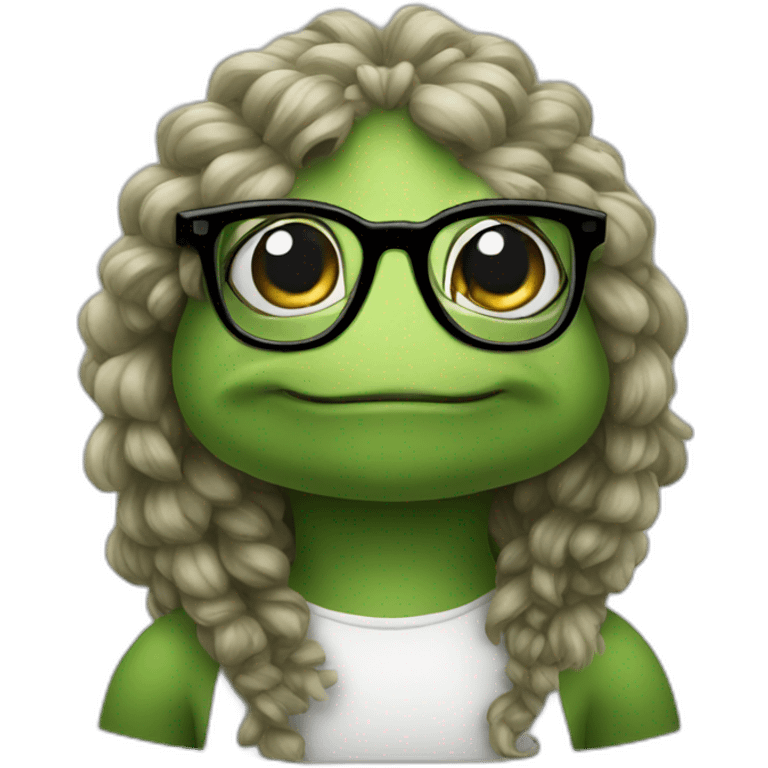 Turtle with glasses and curly long hair emoji